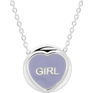 Love Hearts Sterling Silver Lilac Enamel Girl Necklace - SIlver / Silver