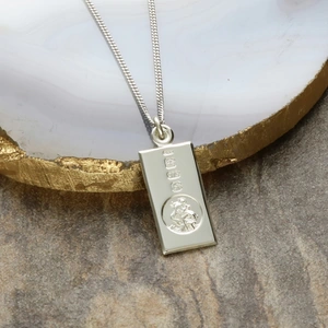 Lovesilver 9ct White Gold Custom Hallmarked Small St Christopher Ingot With Optional Engraving and Chain