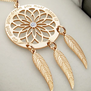 Lovesilver 9ct Rose Gold Plated Dream Catcher and Feathers Necklace With Crystal