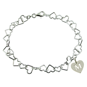 Lovesilver Sterling Silver Light Heart Charm Bracelet With Initial Heart Charm