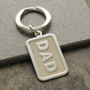 Lovesilver Sterling Silver 3D Dad Rectangle Keyring With Optional Engraving