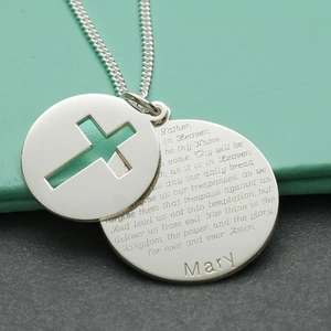 Lovesilver Sterling Silver Personalised Cross Disc With The Lord's Prayer & Optional Engraving