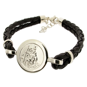 Lovesilver Ladies Leather and Sterling Silver St Christopher Bracelet With Travellers Prayer
