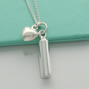 Lovesilver Sterling Silver Small Cylindrical Urn Cremation Ashes Pendant and Heart Charm With Optional Engraving & Chain
