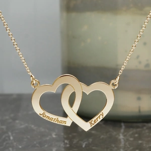 Lovesilver 9ct Yellow Gold Plated Engraved Horizontal Double Heart Pendant With Chain