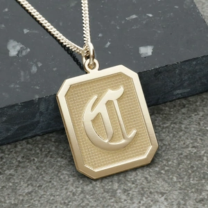Lovesilver 9ct Yellow Gold Plated 3D Gothic Initial Tag Necklace With Optional Engraving