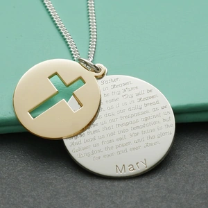 Lovesilver 9ct Yellow Gold & Sterling Silver Personalised Cross Disc With The Lord's Prayer & Optional Engraving