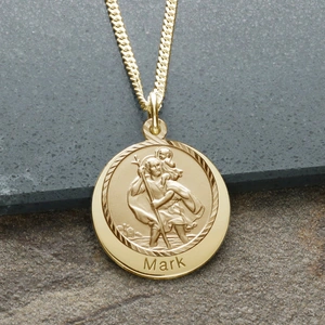 Lovesilver 9ct Yellow Gold Personalised Round St Christopher With Travellers Prayer