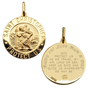 Lovesilver 9ct Yellow Gold 21mm 3D St Christopher Pendant With Travellers Prayer Optional Engraving and Chain