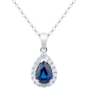 Mappin & Webb Amelia 18ct White Gold Pear Sapphire & 0.16ct Diamond Halo Pendant