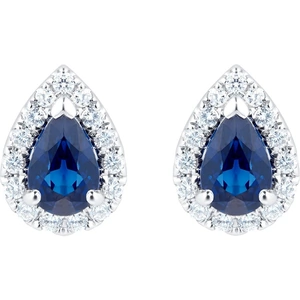 Mappin & Webb Amelia 18ct White Gold Pear Sapphire & 0.28ct Diamond Halo Stud Earrings