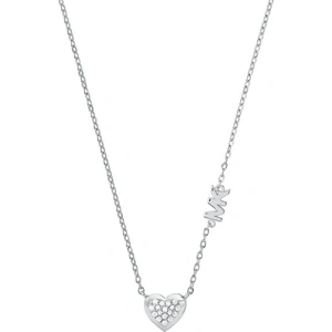 Michael Kors Premium Silver Pave Heart Necklace MKC1459AN040