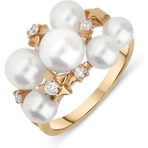 Mikimoto 18ct Rose Gold Diamond White Akoya Pearl Stars Ring