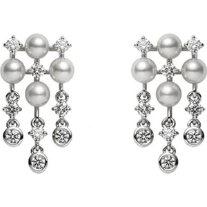 Mikimoto 18ct White Gold White Akoya Pearl Diamond Chandelier Drop Earrings