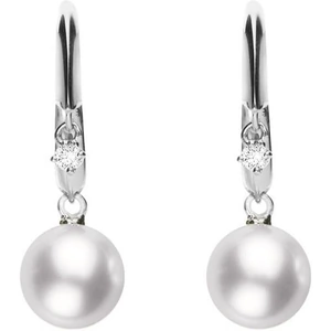 Mikimoto 18ct White Gold Diamond White Akoya Pearl Hook Earrings