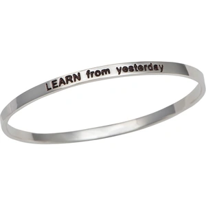 Milina London Sterling Silver Motivational Quote Bangle | Learn From Yesterday - Medium/Large