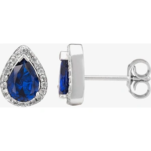 Morado Silver Pear-cut Blue Cubic Zirconia Halo Stud Earrings THB-01E BLUE
