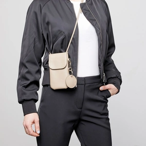 Mplus Design PHONE BAG 1.0 Taupe Leather Phone Bag With Hidden Zipper Pocket