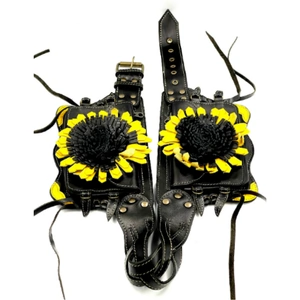 Naytures Empire Black and Yellow Leather Sunflower Hip Belt