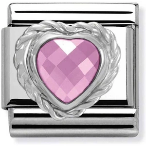 Nomination CLASSIC Silvershine Faceted Hearts Pink Cubic Zirconia Charm 330603/003