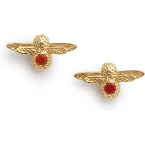 Olivia Burton Jewellery Celebration Stones Bee Studs Gold & Red Agate Earrings