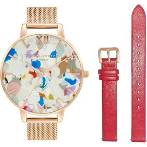 Olivia Burton Pop Art Big Rose Gold-Tone Bracelet & Eco-Vegan Strap Watch Set OBGSET152