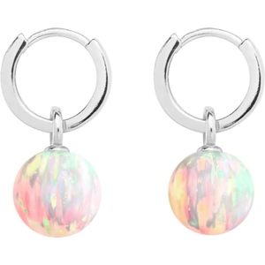 ORA Pearls Sun Opal Hoop Earrings Silver