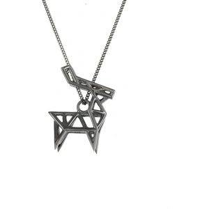 Origami Jewellery Black Silver Frame Deer Black Silver Origami Necklace
