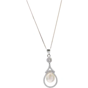 Pearl Lustre Silver Freshwater Pearl and Cubic Zirconia Teardrop Pendant PNW70093FW
