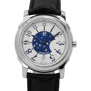 Perrelet Runde PE-Automatic-SLV-B, Arabic Numerals, 2004, Very Good, Case material Steel, Bracelet material: Leather