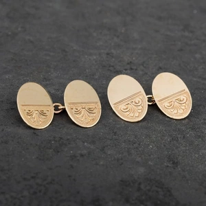 Pre-Owned 9ct Yellow Gold Oval Half Engraved Cufflinks 4119044