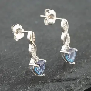 Pre-Owned White Gold Multi-Coloured Sapphire & Single Cut Diamond Dropper Earrings 41171423