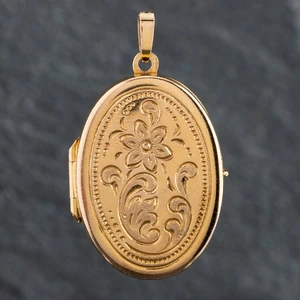 Pre-Owned 9ct Yellow Gold Oval Patterned Locket Loose Pendant 4139611