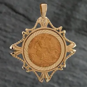 Pre-Owned 9ct Yellow Gold 1909 1/2 Sovereign Coin Keeper Loose Pendant 4156030