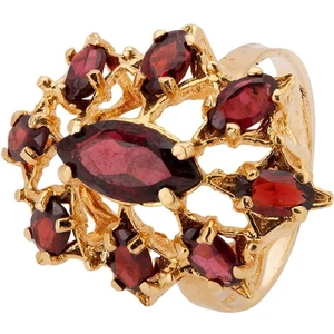 Pre-Owned 9ct Yellow Gold Openwork Garnet Cluster Ring 4309140
