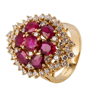 Pre-Owned 14ct Yellow Gold 4.50ct Ruby & 1.50ct Diamond Cluster Ring 4312025