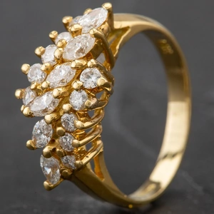 Pre-Owned 18ct Yellow Gold 3 Row Marquise & Brilliant Diamond Ring 4312398
