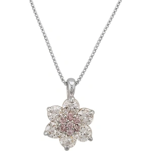 Pre-Owned Platinum Pink and White Diamond Flower Cluster Pendant 4314234
