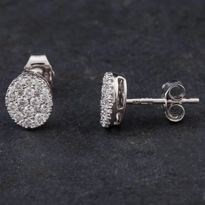 Pre-Owned 14ct White Gold 0.50ct Brilliant Cut Diamond Oval Pave Stud Earrings 4317099