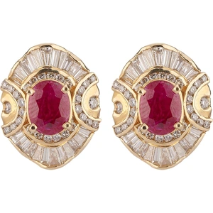 Pre-Owned 14ct Yellow Gold Ornate Ruby Diamond Stud Earrings 4317112