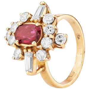 Pre-Owned 14ct Yellow Gold Ruby and Diamond Cluster Ring 4328161
