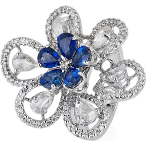 Pre-Owned 18ct White Gold Sapphire and Diamond Flower Cluster Ring 4328189