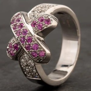Pre-Owned 18ct White Gold Pink Sapphire Crossover Ring 4332193