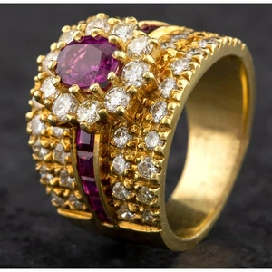 Pre-Owned 14ct Yellow Gold Ruby & 1.84ct Brilliant Cut Diamond 5 Row Graduated Cluster Ring 4335034