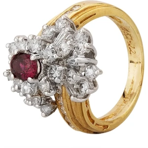 Pre-Owned 14ct Yellow Gold Diamond Ruby Cluster Ring 4335063