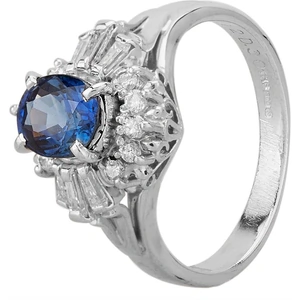 Pre-Owned Platinum 1.10ct Sapphire & 0.30ct Diamond Cluster Ring 4336014