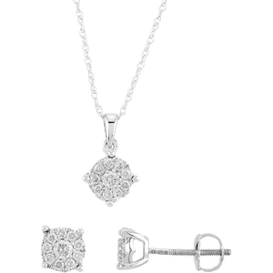 Pure Brilliance 9ct White Gold 0.50ct Diamond Round Cluster Jewellery Set THS16518-50 9CT