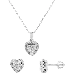Pure Brilliance 9ct White Gold Diamond Heart Pendant and Earrings Set THS24109-50