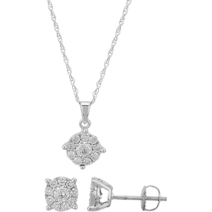 Pure Brilliance 18ct White Gold 1.00ct Diamond Round Cluster Jewellery Set THS16518-100