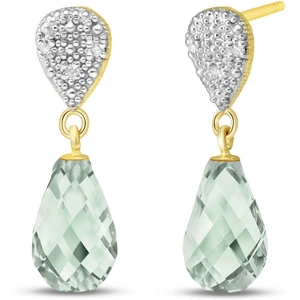 QP Jewellers Green Amethyst & Diamond Droplet Earrings in 9ct Gold